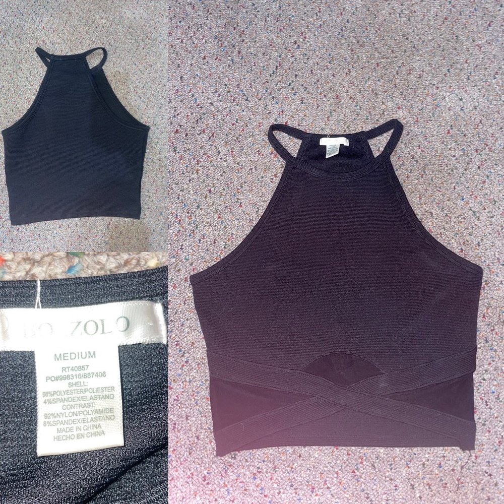 Black Bozzolo Halter Crop Top